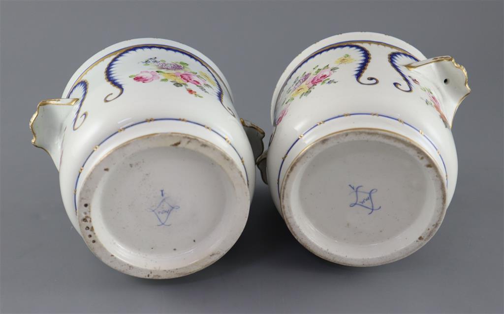 A pair of Sevres half bottle wine coolers, 12cm high